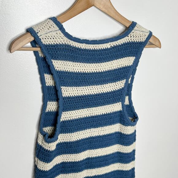 Free People Beach Womens Felicity Crochet Sweater Mini Dress Small Blue Stripe - Picture 10 of 13